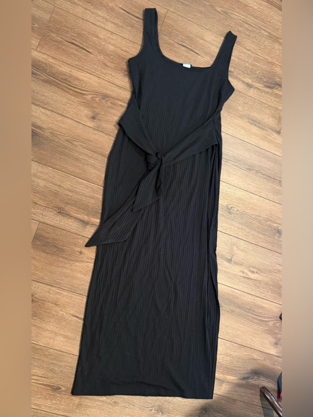 Venus Black Ribbed Front Tie Maxi Dress Size Large